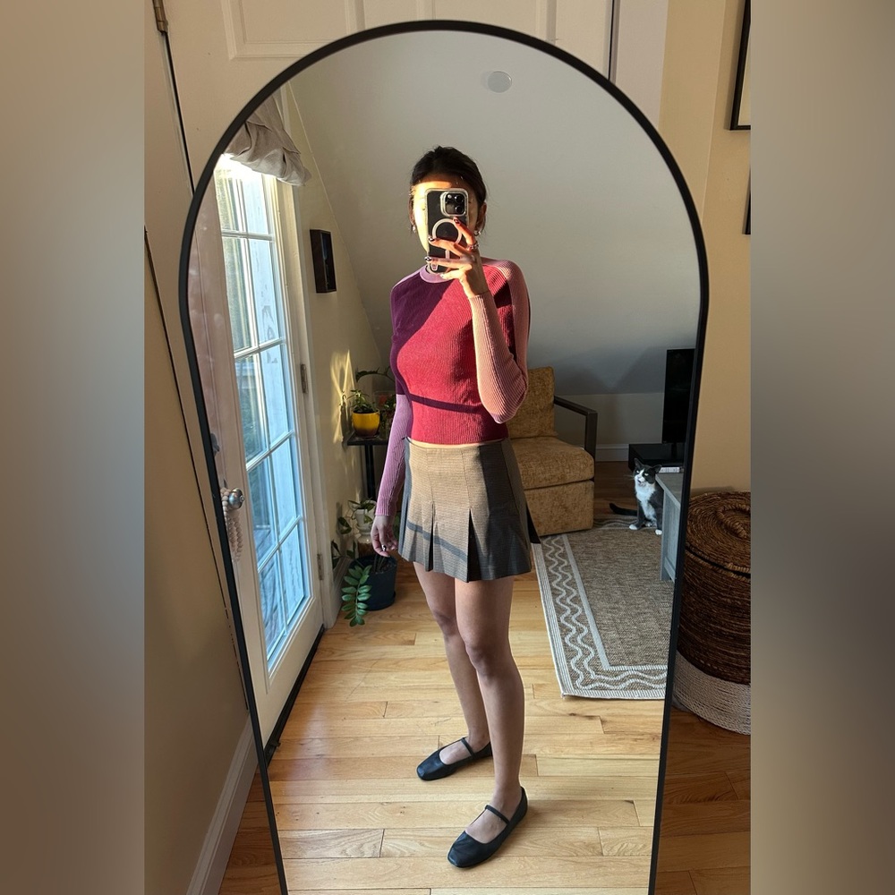 Zara Pink and Maroon Long-Sleeved Sweater